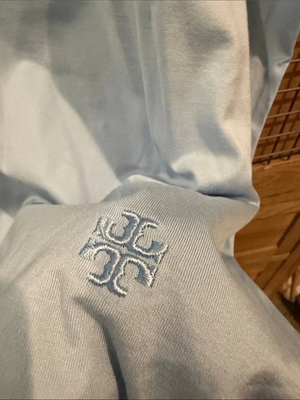 Tory Burch Light Blue Polo with Brown Contrast Collar